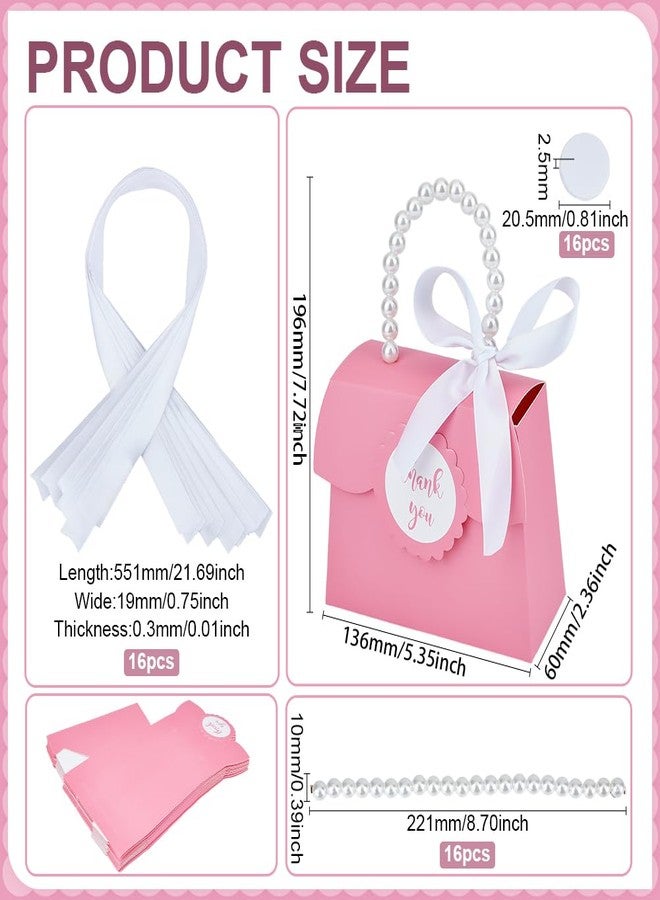 بينيكريت مجموعة بينيكريت المكونة من 16 صندوق هدايا زفاف وردي اللون، صندوق من ورق كرافت مقاس 7.8 × 5.3 × 2.2 بوصة بمقبض لؤلؤي، وشرائط، وملصقات، صناديق هدايا لأعياد الميلاد، وحفلات التوزيعات، والمتاجر، وحفلات الزفاف - Image 2